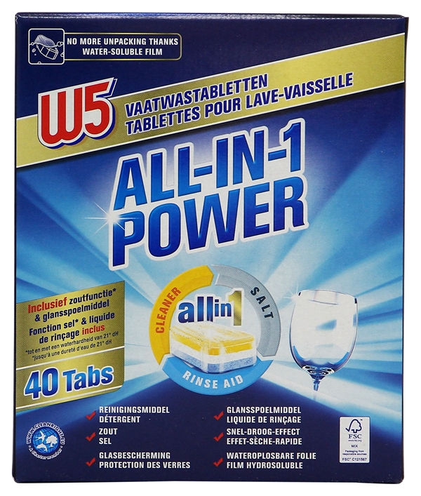 W5 Spülmaschinentabs All In One 40 Pack test W5 (LIDL) TABLETTES POUR LAVE-VAISSELLE ALL-IN-1 POWER - Testachats