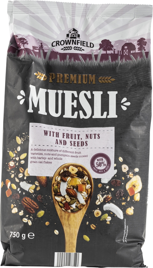 CROWNFIELD (LIDL) PREMIUM MUESLI WITH FRUIT, NUTS AND SEEDS test
